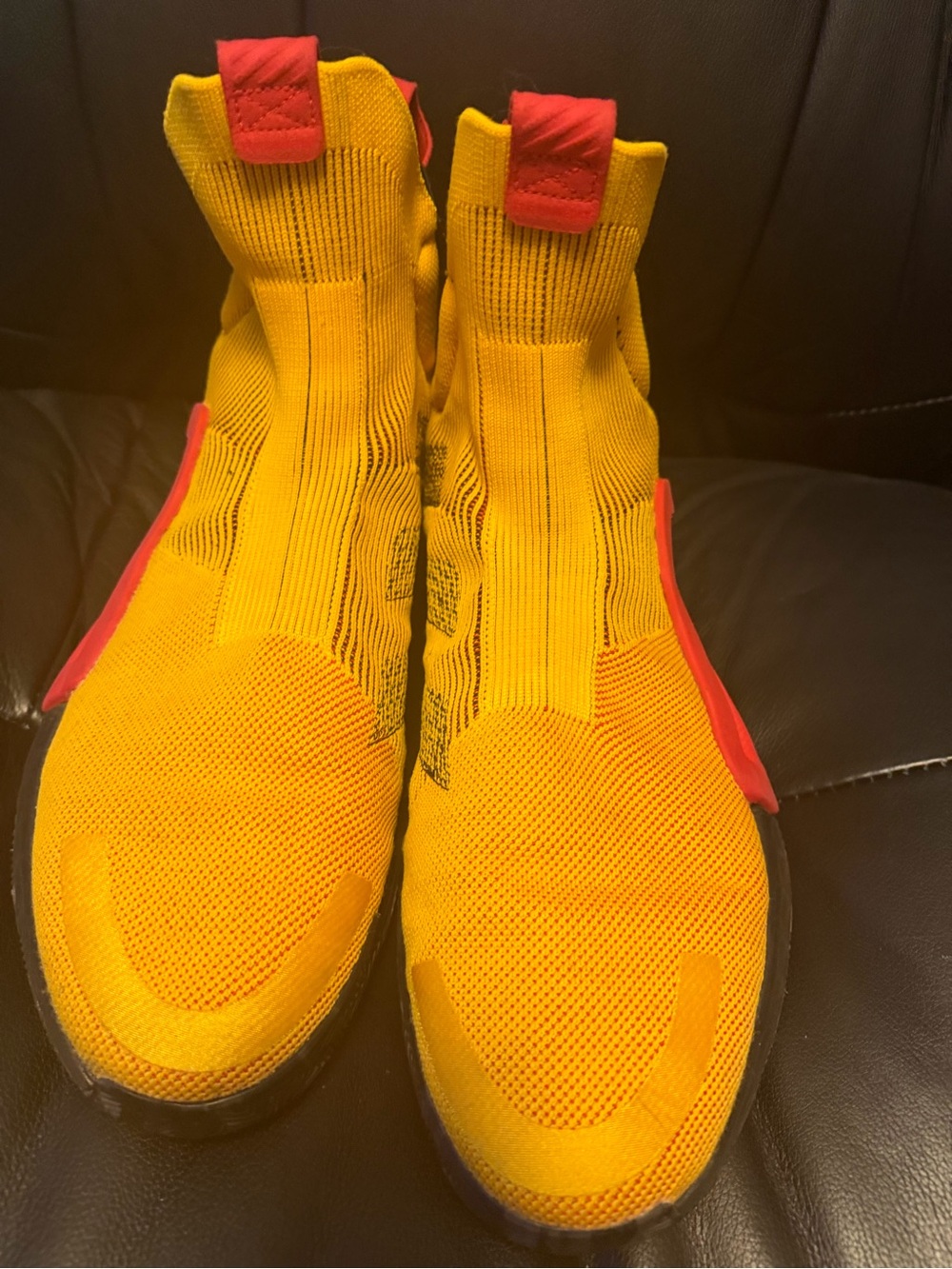 adidas Men's Yellow Slip-On Knit Casual Socks with Red Tabs